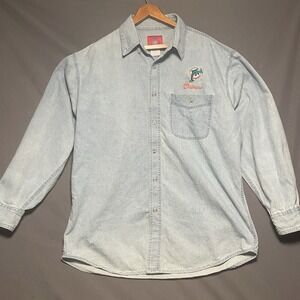 NFL Dolphins Men's Denim Light Wash Long Sleeve Large Button Shirt
